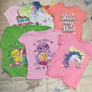 Set of 6 Colorful Graphic Girls T-Shirts, Size 5/6 and 6